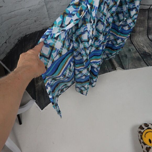 NEXT BEACHWEAR WHITE BLUE GREEN GOLD BLACK GEOMETRIC DESIGN KAFTAN COVER UP - Picture 12 of 13